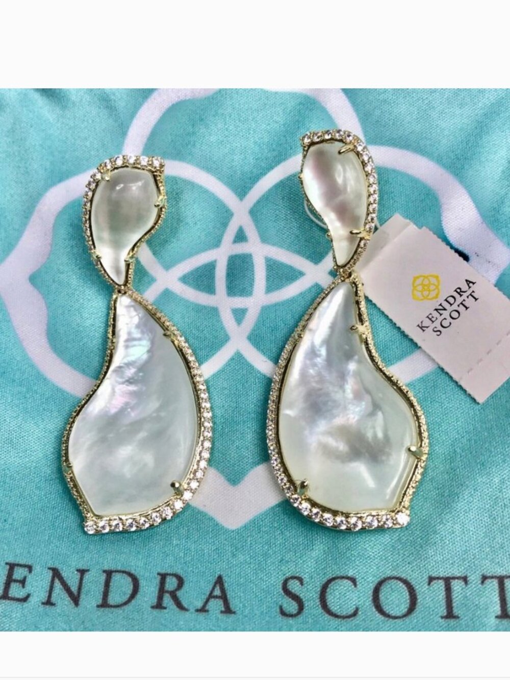 New 14K Gold Mother-of-Pearl CZ Teddi XL Earrings - Picture 3 of 9